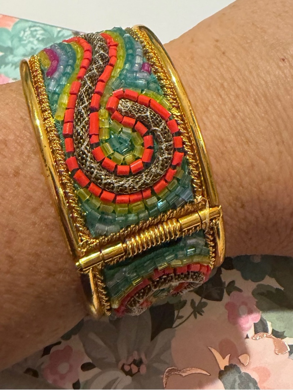 Gold-Tone Multicolor Boho Beaded Cuff Bracelet